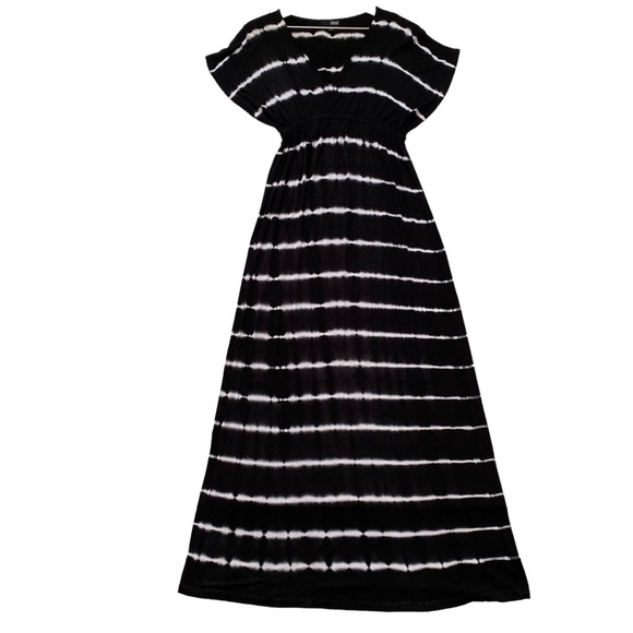 a.n.a. Women’s V-Neck Black & White Tie Dye Stripes Maxi Dress Size Small - Picture 1 of 10